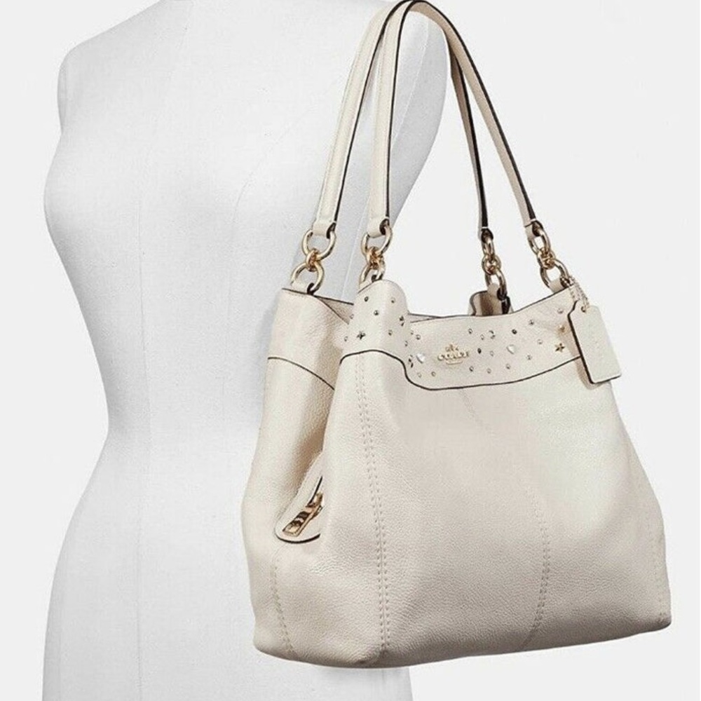 Coach Lexy stardust celestial white pebbled leather shoulder bag EUC